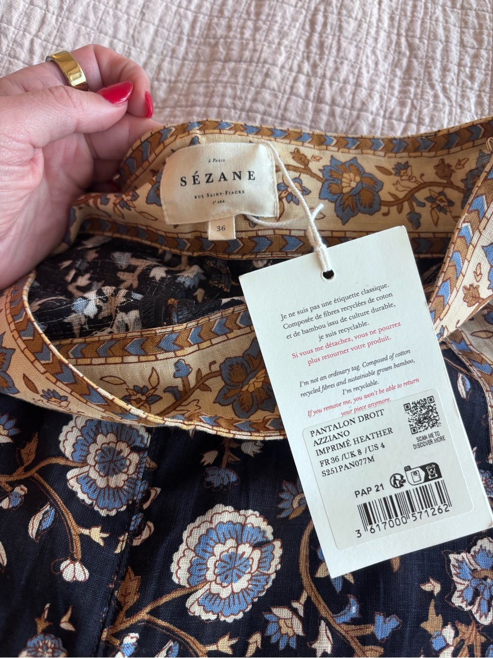 NWT Sézane Set - Maxy Shirt + Azziano Trousers in Heather Print Size 4/36 - Picture 8 of 14